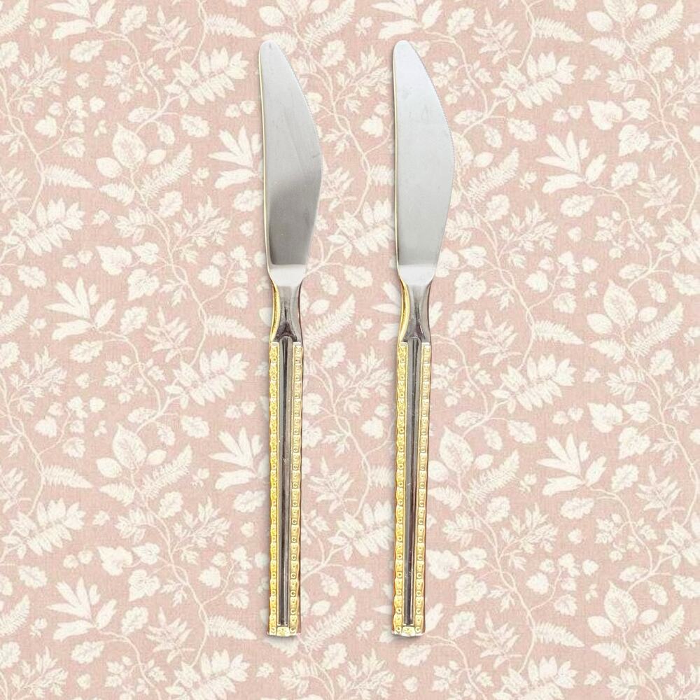 Solingen VTG Set 2 18/10 Stainless Steel & Gold Accent 8" Butter Knives Knife